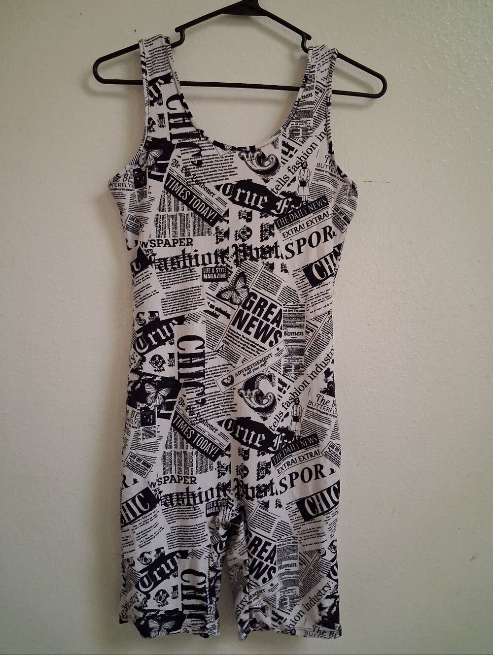 No Boundaries Black & White Newspaper Print Romper Size S Sleeveless Casual One-